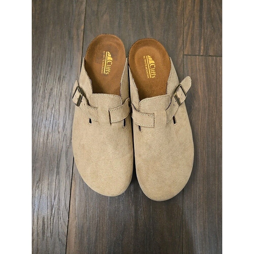 Women's Cliffs by White Mountain, Tan Suede Buckle Slides Size 11